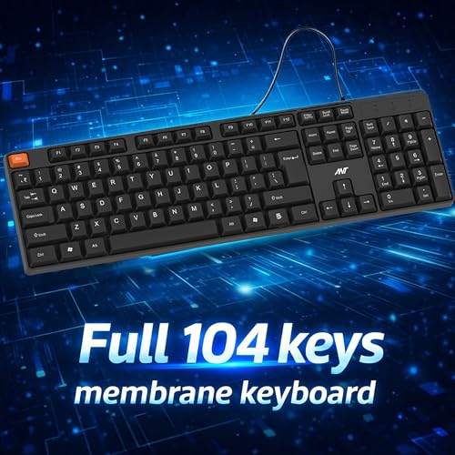 Image of Ant MASTER15 Wired Keyboard and Mouse Combo, 104-Key Full-Size Silent Membrane USB Keyboard & 1000 DPI High-Precision Optical Mouse for Laptop /PC, Ergonomic Lightweight Design, Plug & Play - Black