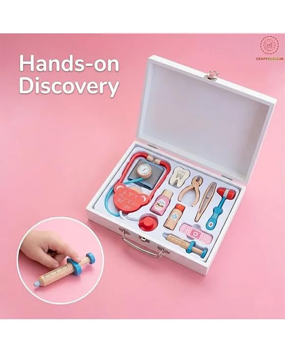 Image of Wooden Doctor Kit for Kids - Pretend Play Dentist & Medical Toy Set with Storage Cabinet, Educational Learning & Role Play Gift for Boys & Girls (Age 3+)