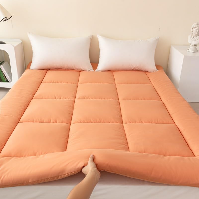 Japoński materac podłogowy futon o grubości 8 cm zwijany i składany pokrowiec na łóżko do pokoju gościnnego sypialni kampera - czarny rozmiar queen (152 cm x 203 cm)