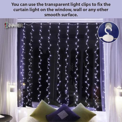 Image of MIRADH 300 LED Fairy Curtain String Lights - USB Powered Remote-Controlled Backdrop, Warm Ambience for Diwali, Navratri, Christmas & New Year Decor (White)