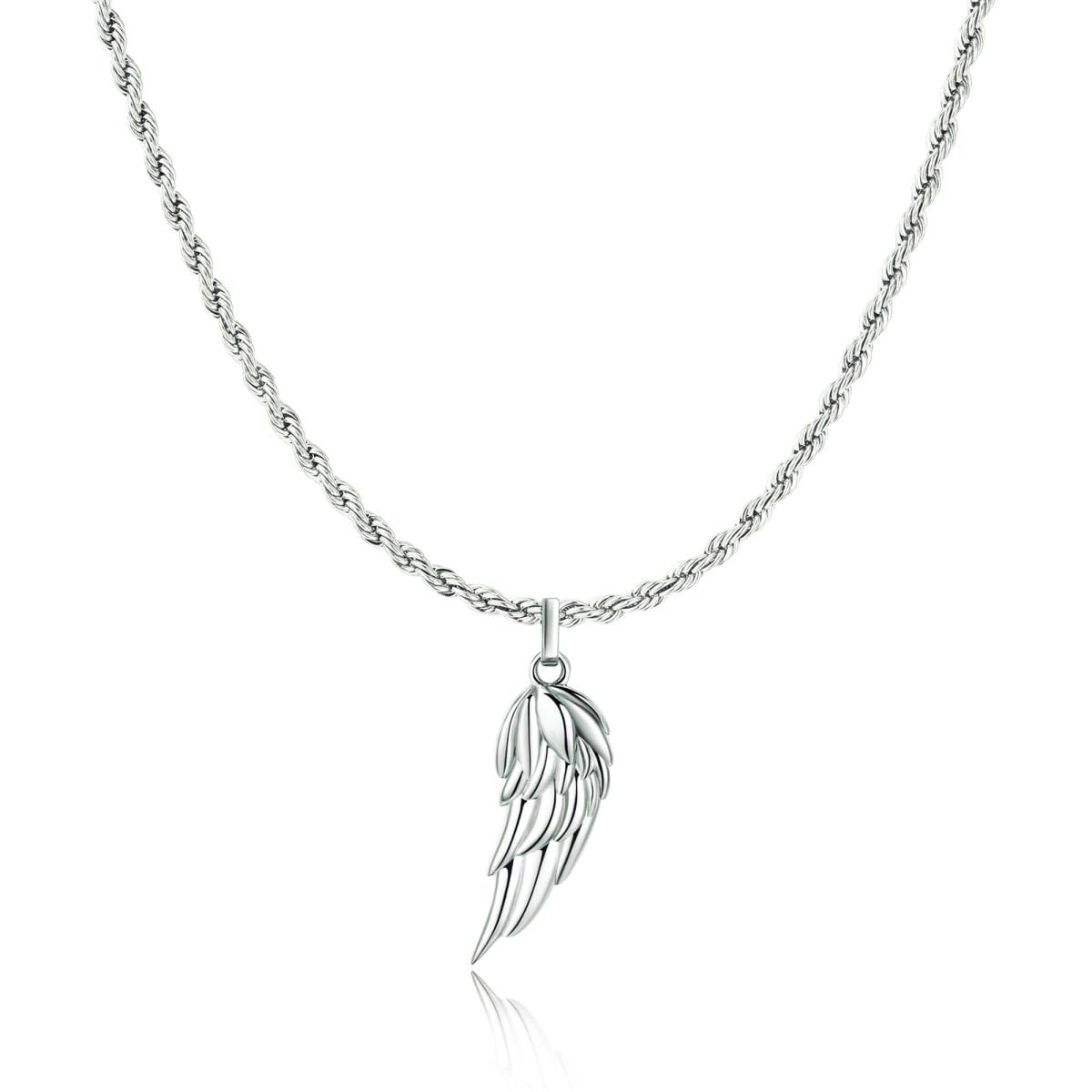 MARLION JEWELS Collar de Acero Inoxidable 316L con Cadena Gruesa y Sutil Ala de Ángel. Colgante de Acero Quirúrgico con Baño en Plata u Oro 18K. Perfecto Regalo Cumpleaños. Joyas para hombre.