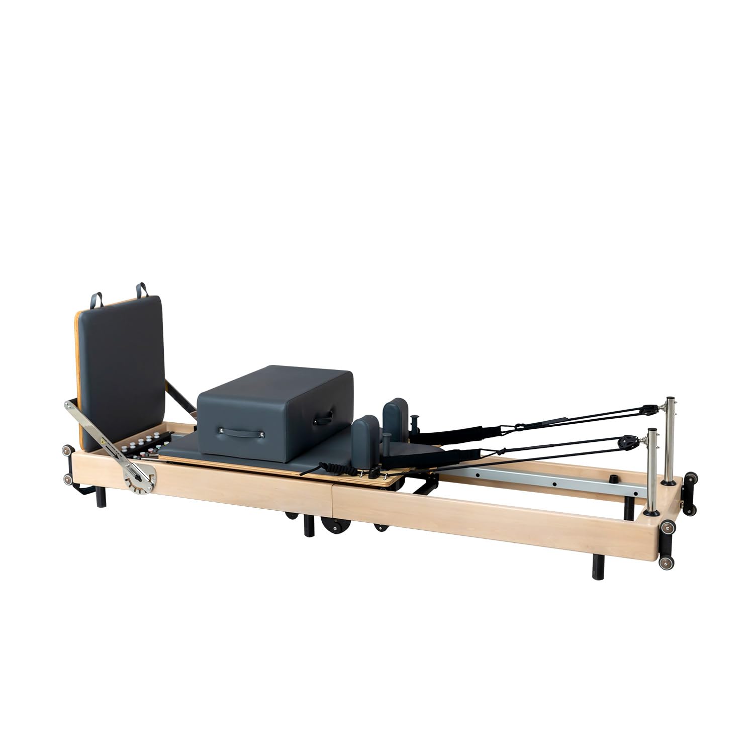 Pilates Reformer,Wood Foldable Pilates Machine & Equipment with Reformer Accessories, Reformer Box, Jump Board?Foot Strap