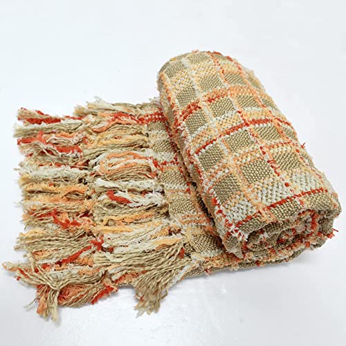 Bytide Multicolored Chenille Knitted Throw Soft Cozy Fluffy Reversible Boho Plaid Throw Blanket With Tassels For Couch Chair Bed Cover Living Room Bedroom Décor, 50" X 60", Burnt Orange #TOP4