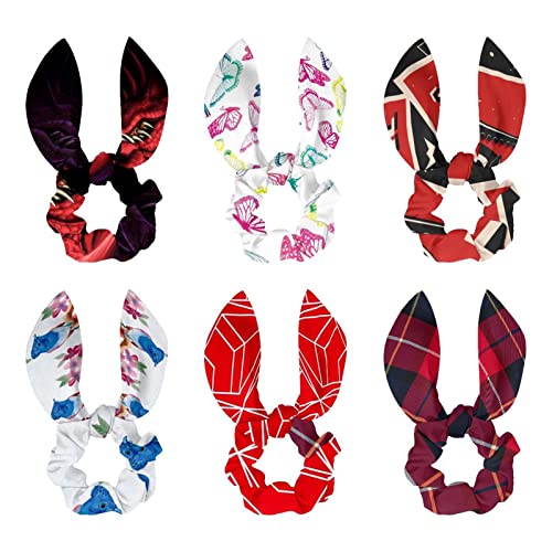 Chouchous en satin motif écossais x6 avec nœud papillon oreilles de lapin pour queue de cheval