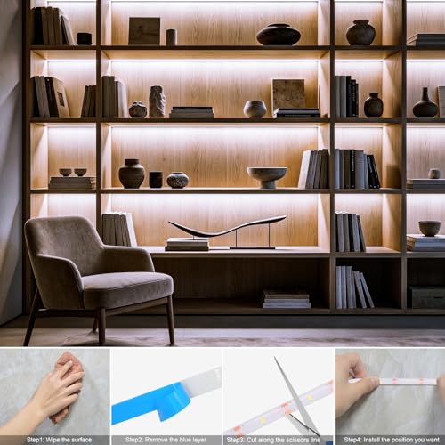 Image of echosari Battery Operated Led Strip Lights White with Remote, 8 Modes, Dimmable, Timer, Self-Adhesive, Cuttable, for PC TV Kitchen Cabinet Shelves Bedroom Decor (3m 90LED) (Pack of 3)