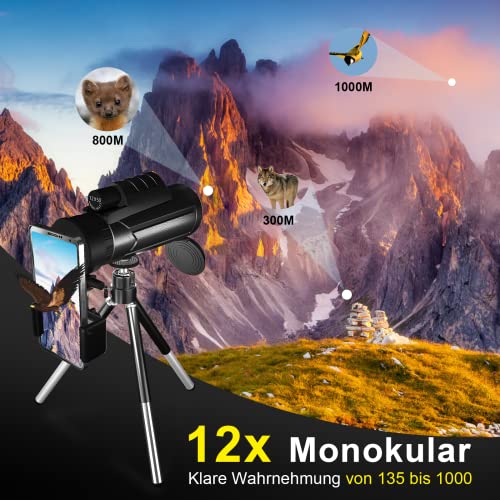 Fernglas Monokular 12×50,EEASTSTORM Fernrohr Erwachsene für Smartphone,Monokular Teleskop mit Phone-Halter und Stativ… – Bild 5