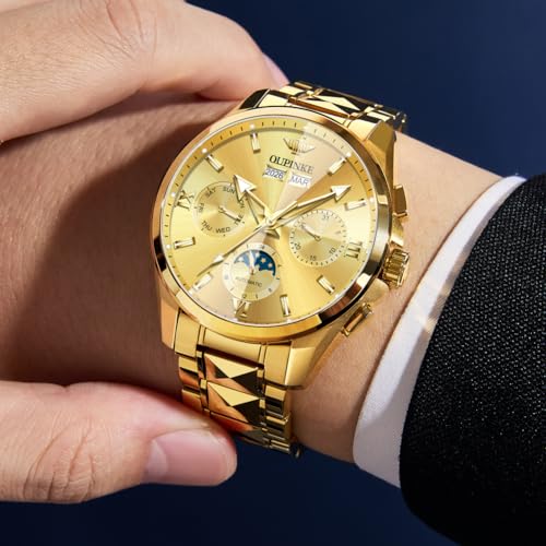 Image of OPK Watches for Men Diamond Roman Analog Mens Watches Waterproof Large Stainless Steel Men Wrist Watch Business Father Gift Watch Blue