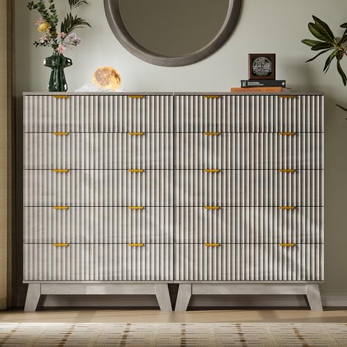 Image of BORNOON 46 inch Tall Dresser for Bedroom, 6-Drawer Fluted Chest of Drawers, Modern Wood Highboy with Deep Storage, Metal Slides and Handles, Anti-Tip Kit, Vertical Clothes Organizer for Apartment, Nursery