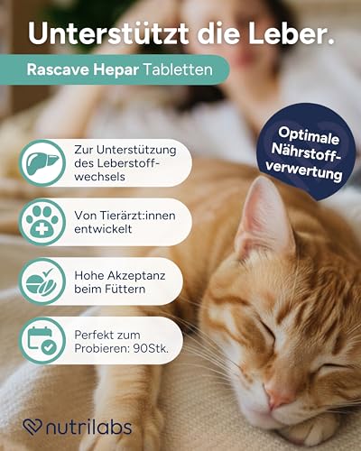 NutriLabs Rascave Hepar Katze Tabletten 90 STK. - Mariendistel & B-Vitamine - Leber-Tabletten - Nahrungsergänzung mit MSM
