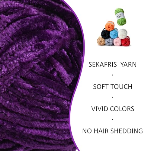 Image of 3 Pack Plush Chenille Chunky Yarn - Fluffy Velvet Yarn Crochet for Blanket Knitting and Crocheting - Soft Baby Yarns for Crocheting - Amigurumi Crochet Yarns 100g (87yds) (3 Violets)