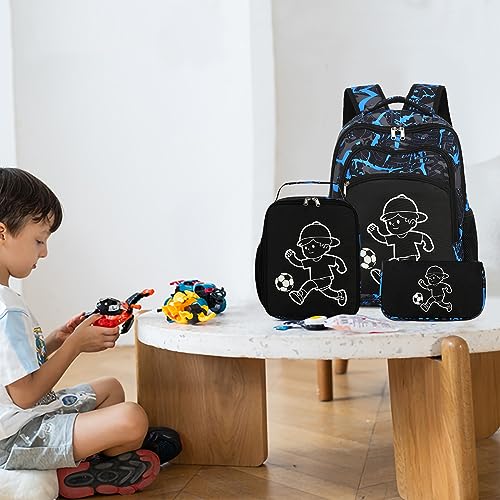 Mochila infantil BTOOP para meninos e meninas, mochila luminosa de futebol pré-escolar com lancheira
