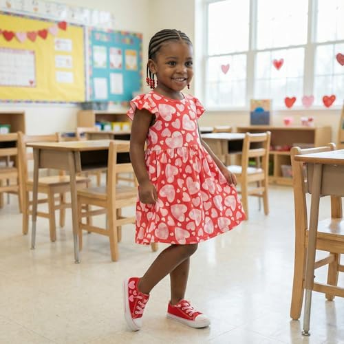 Image of Unique Baby Girls' Short Sleeve Everyday Printed Dresses for Kid and Toddler, Sizes 2T-12Y