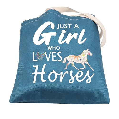 CMNIM - CMNIM Just a Girl Who Loves Horse Gifts for Horse Lover Horse Tote Bag for Girls Equestrian Gifts Horse Riding Girls Tote Bag, Horse Tote Bags Blue, Medium