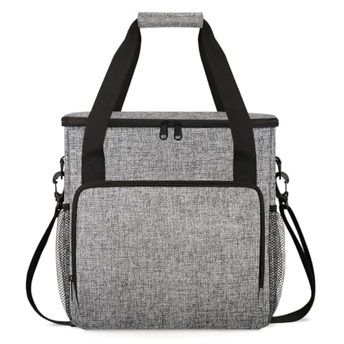 Adornori Gray Travel Coffee Maker Carrying Bag, Large Organizer Storage Tote Bag Insulated Reusable Cooler Grocery Bags