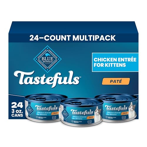 Image of Blue Buffalo Tastefuls Chicken Pate for Kittens, Real Chicken First, Wet Cat Food Made with Natural Ingredients + DHA & ARA for Cognitive Development, 3-oz. Cans (24 Count)
