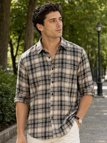 Image of NOBERO Men's Cotton Checkered Shirt | Full Sleeve Casual Shirt for Men | Relaxed Fit | Soft and Breathable | Everyday Casual Wear
