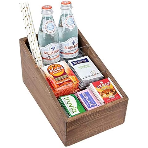 Vencipo Kaffee Zubehör Aufbewahrungsbox mit 3 Abnehmbar Fächer, Kapselständer Holz für Organizer Küche, Regal Vintage für Zucker, Sirup, Tee, Milch, Servietten, Tassen, Gewürz Zubehör Halter Cover