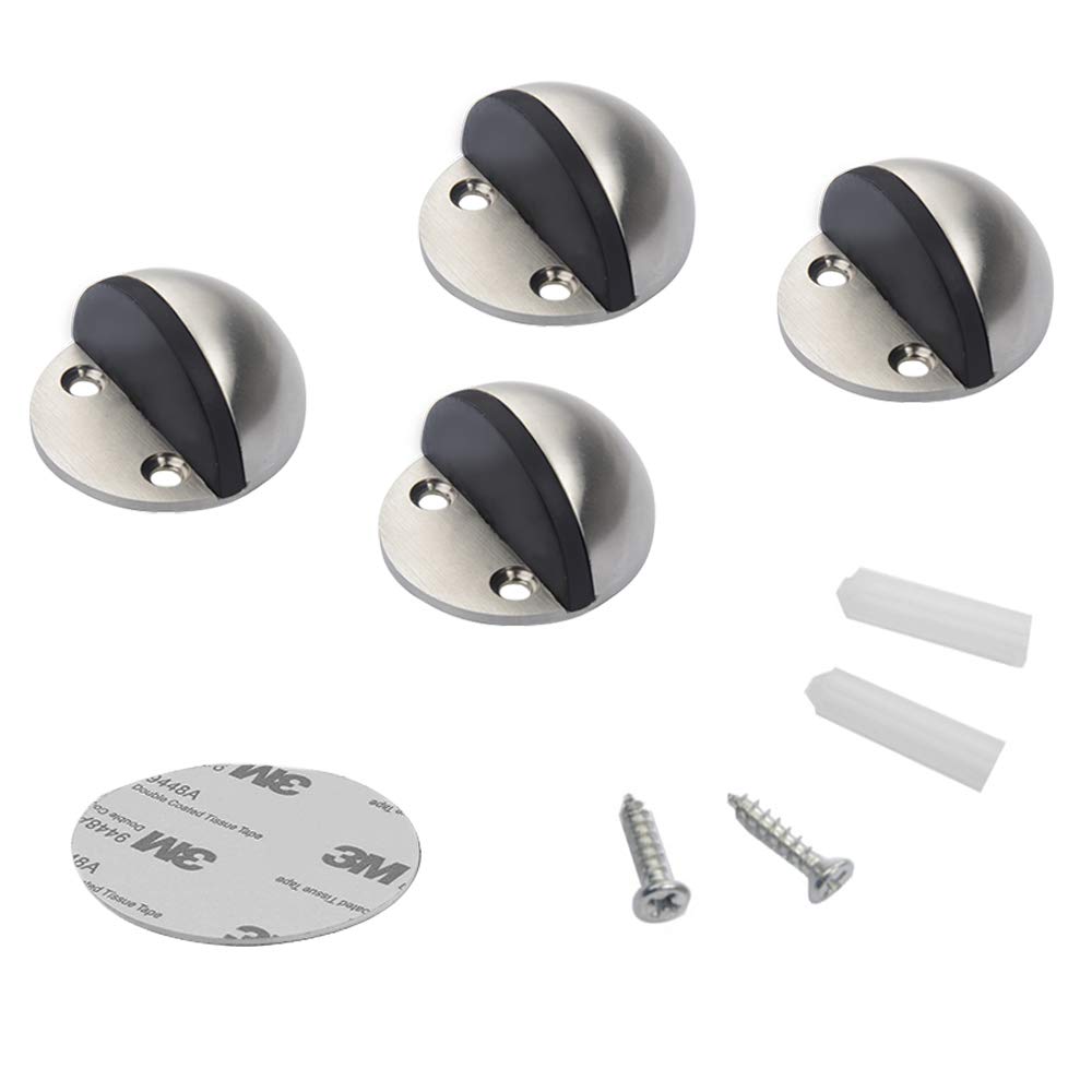 TecholnFloor Door Stopper 3M Adhesive Or Screw Door Holder Door Stop Stainless Steel Sound Dampening Door Stop Bumper Wall Protector (4 Pack)
