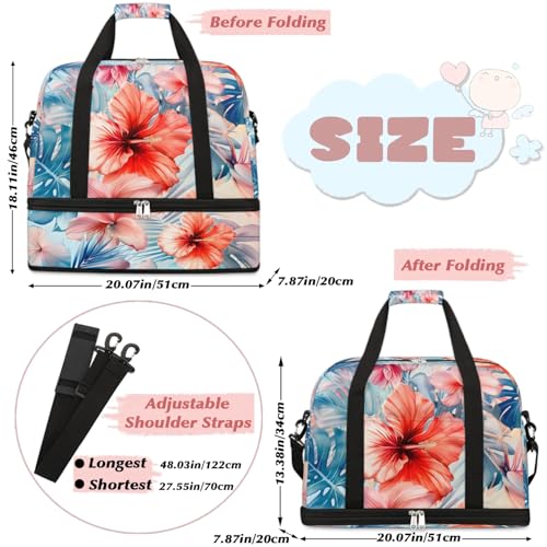 Travel Duffel Bags Palm Leaf Flower Foldable Weekender Bags for Women with Shoes Compartment Waterproof & Tear Resistant Carry on Overnight Luggage Duffel Bag Shoulder Sports Tote Bag,A-10072