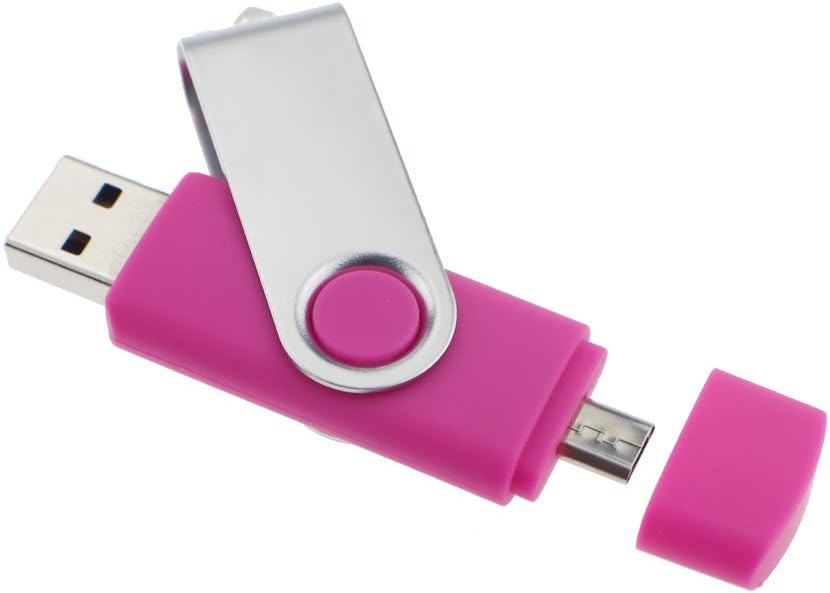 Litop® 64GB OTG Swivel Double Plugs USB Flash Drive U-Disk USB Memory Disk for Android Smart Phone Samsung Galaxy S4 Also MOTO XOOM NOKIA N8 E7 Together Compatible with PC Notebook Plus 1 Neck Strap and 1 Wrist Strap as a Gift(64GB, Silver Color and Hot Pink)