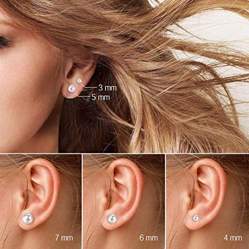 Pearl Earrings Pack, Ball Stud Earrings, Shiny Imitation Pearl Earrings Stud For Girls Women, 4Mm, 5Mm, 6Mm, 7Mm, 8Mm Round Ball Sterling Silver Earrings Pin, -5 Pairs #TOP3