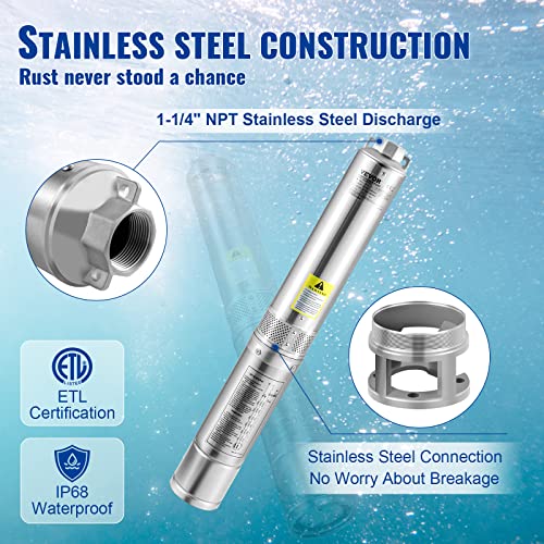 Vevor NZ-PUMP 3HP/37GPM/640FT Deep Well Submersible Pump, 3Hp/2200W 230V/60Hz, 37Gpm Flow 640 Ft Head, With 33 Ft Electric Cord, 4 Inch Stainless Steel Water Pumps thumb #3