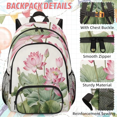 TropicalLife Lotus Flower Backpack with Lunch Box Set, Back Pack and Lunch Bag Lotus Flower Waterproof Casual Daypack Bag for Work Travel2