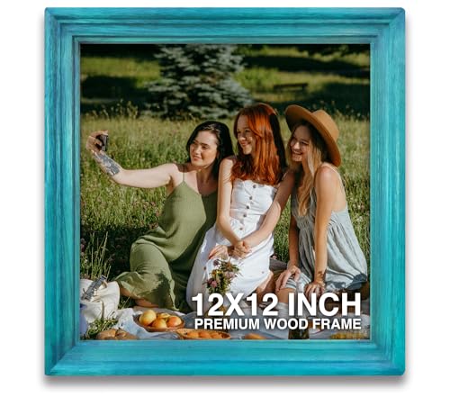 Image of Photo Frames 12x12 inch | Aesthetic Photo Frame | Photo Frame Small | Blue Wooden Photo Frames for Wall | Stylish Living Room Wall Decor (12x12 inch, Blue)