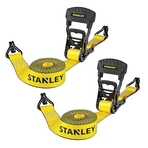 STANLEY S1007 Black/Yellow 1.5" x 16' Ratchet Tie Down Straps