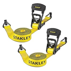 STANLEY S1007 – Correas de amarre de trinquete de 1.5 pulgadas x 16 pies, carga de trabajo segura de 1,100 libras, resistencia a la rotura de 3,300 libras, paquete de 2