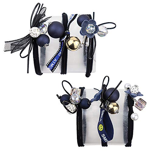 CHRYSES Women's Elastic Hair Ties, Hair Ropes, Rubber Band Hair Bands, Hair Rings for Girls -6PCS High Elasticity Pearl Flower Ponytail Holders for Different Style of Hair Accessories (Navy Blue)