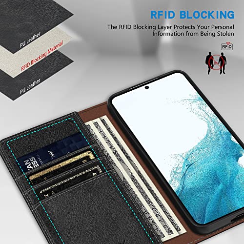 Image of ZZXX for Samsung Galaxy S22 Wallet Case with [RFID Blocking] Card Slot Stand Strong Magnetic Leather Flip Fold Protective Phone Case for Samsung Galaxy S22 Case Wallet(Black-6.1 inch)