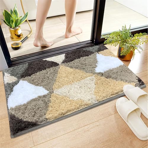 Image of Luxe Home Bath Mat Canada Triangle Super Soft Anti Skid Slip Water Soak Washable Door Mats for Home, Bathroom Mat, Floor Mat, Kitchen Mat for Floor (40x60 cm) Gold