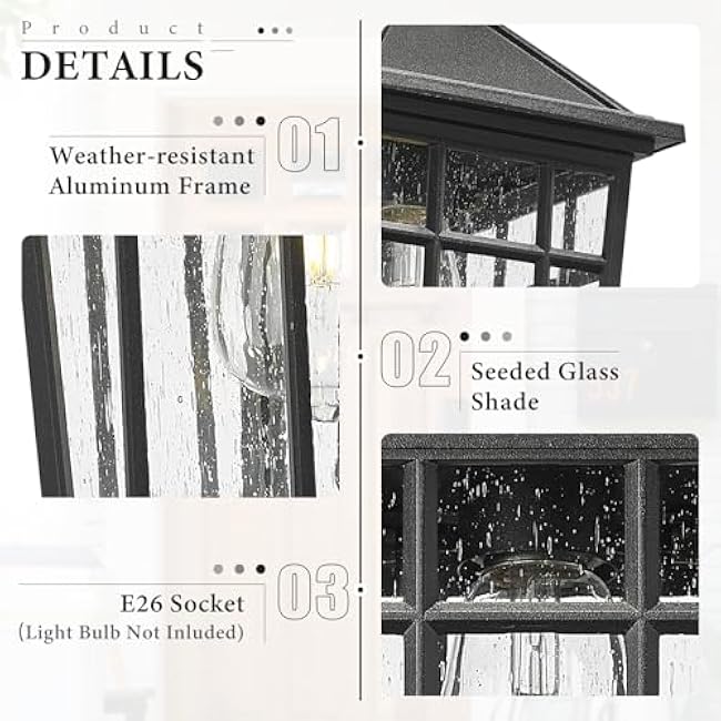 Darkaway Outdoor Wall Lights Wall Mount Outdoor Sconce Lights Black with Seeded Glass