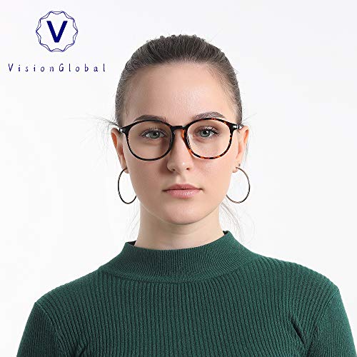 Image of VisionGlobal Blue Light Blocking Glasses for Women /Men, Anti Eyestrain, Computer Reading, TV Glasses, Stylish Oval Frame, Anti UV, Anti Glare(Tortoise,0.50 Magnification)