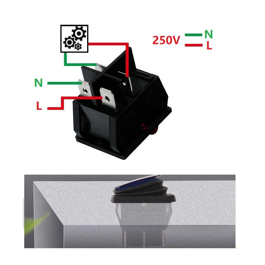 4 pezzi 220 V AC DPST 4 pin 2 posizioni on/off, luce LED illuminata, interruttore a levetta impermeabile (2 rosso/2 verde)