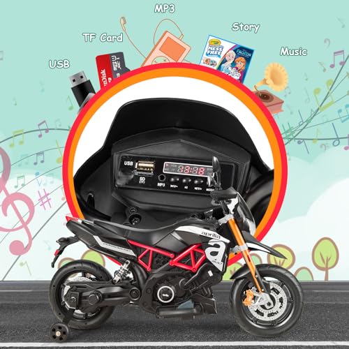 Costzon 12V Kids Motorcycle, Licensed Aprilia Electric Motorcycle Ride On Toy w/Training Wheels, Spring Suspension, LED Lights, Sounds & Music, MP3, Battery Powered Dirt Bike for Boys & Girls, Red - Image 4