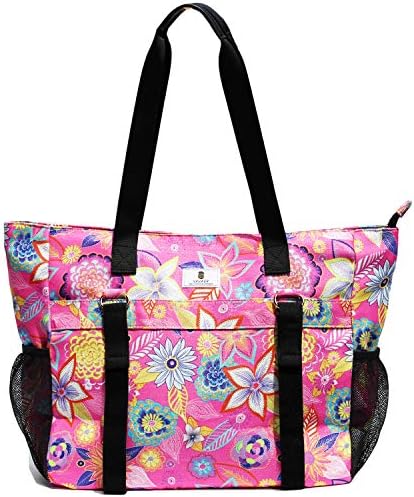 VAVAER Yoga Mat Bag Gym Tote for Women, Carrying Workout Gear, Makeup,Towel and Accessories, Beach, Travel, Daily Bags (Pink Embroid)