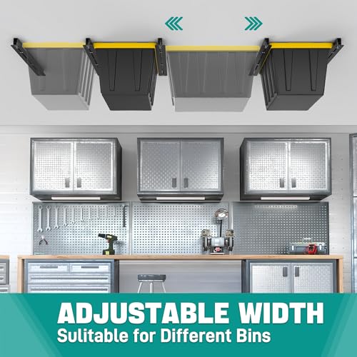 EVERHANGER Ceiling Storage Rack, Heavy Duty Overhead Garage Storage Rack, Adjustable Ceiling Bin Storage System, 4 Sets for 3 Bins, 26 Inch - Image 6