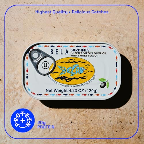 Image of BELA Wild Caught Portuguese Sardines - Lightly Smoked & Marinated in Extra Virgin Olive Oil | 4.25 Oz (Pack of 12) | All Natural, High Protein, Hand Selected, Sea Salted, & Omega 3 Rich