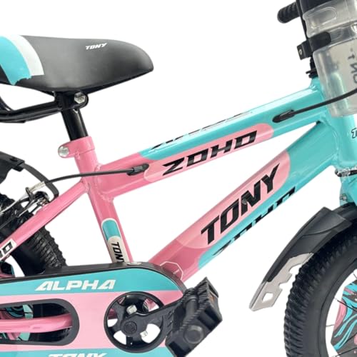 Image of TONY RAW Kids Bicycle14T inch Sports Bicycle Cycle for 3 to 5 Years Baby Kids Boys & Girls with Side Training Wheels & Back Rest Seat /Water Bottle SEMI-Assembled (Pink)