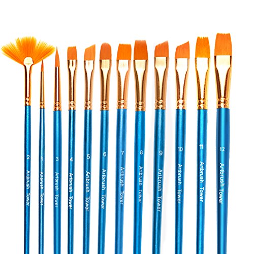 TAMEHOM 2 Piece Golden Synthetic Hair, Short Wooden Handle Artist Brushes for Acrylic, Oil, Watercolor Painting, Blue