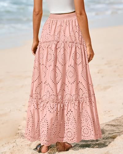 Image of BTFBM Eyelet Long Skirts for Women Beach Vacation