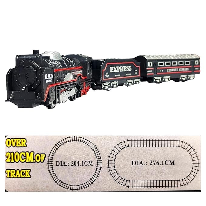 Image of Braintastic Battery Operated Toy Train Set with Engine Locomotive Passenger Coach Cargo Car Track Pieces Headlight Railway Play Set for Kids 13 Pieces
