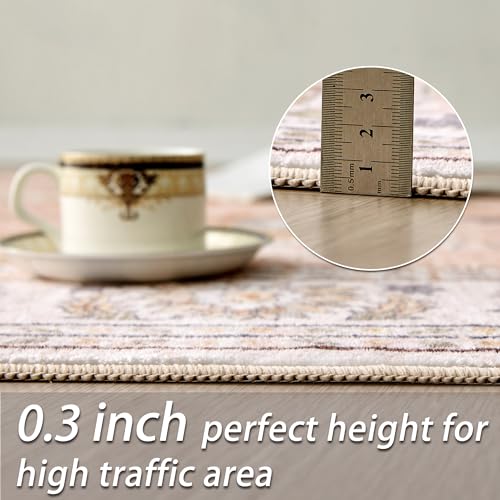 Xfrog Machine Washable Rug Vintage Area Rug for Living Room Non-Slip Traditional Rug Carpet for Office Kitchen Dining Blush 120x170CM - Image 4