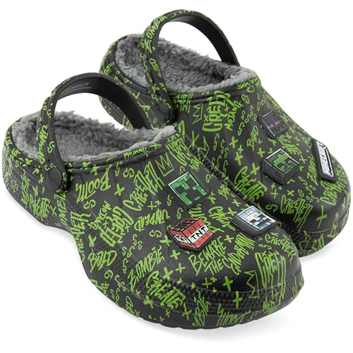 Get Trend Minecraft Zuecos Niño Invierno Forrados, Zapatillas de Casa con Pelo Suave, Clogs Antideslizantes, Regalos para Niños (36/37 EU, Verde Minecraft)