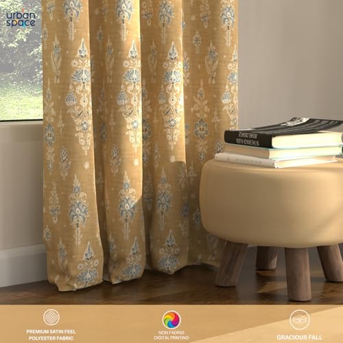 Image of Urban Space Blackout Curtains 5 Feet Set of 2 for Window, 80-85% Light Blocking Curtains for Living Room, Digital Printed Curtains with Eyelets, Tieback Included (Imperial Mustard, 5 Feet)