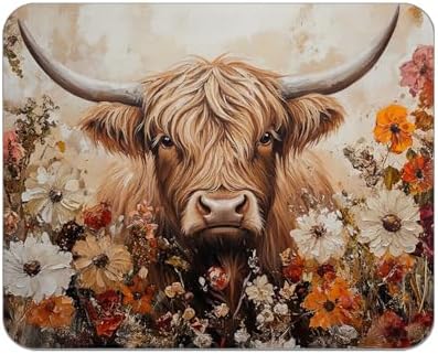 Wildflower Highland Cow Mouse Pad for Desk, Highland Cows Gifts f...