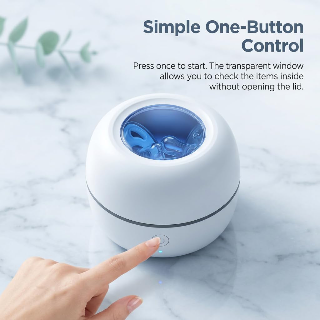 Portable UV Dummy Steriliser Box, Baby Pacifier Sanitiser 99.99% Sterilisation in 3 Minutes USB Type-C Rechargeable Travel for Dummies, Dentures, Braces Small Items for On-The-Go — view 3