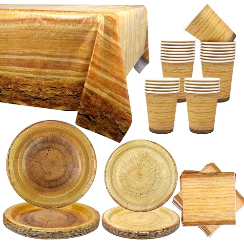 Suministros de fiesta de madera para camping, vajilla de fiesta de caza, platos de cena, platos de postre, tazas, servilletas, mantel para caza, cazador del bosque, baby shower, fiesta de leñador de